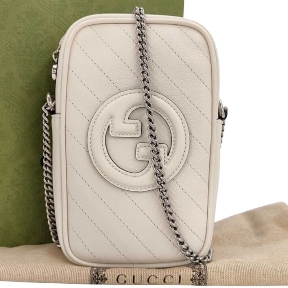 GUCCI Blondie Mini Chain Crossbody Bag, 760315, White Leather, Women's
